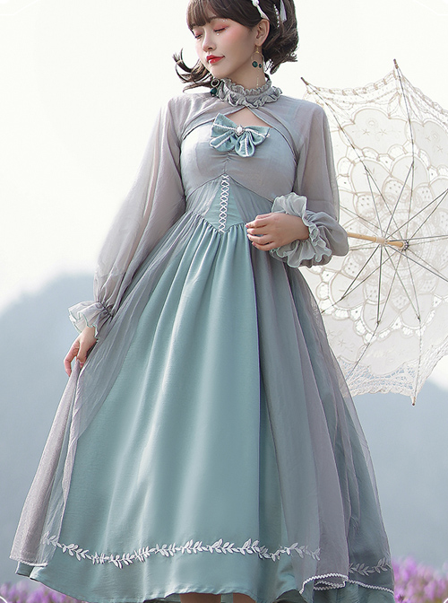 Gray Blue Chiffon Elegant JSK Classic Lolita High Waist Long Style Dress