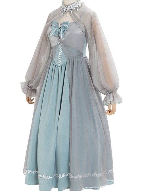 Gray Blue Chiffon Elegant JSK Classic Lolita High Waist Long Style Dress