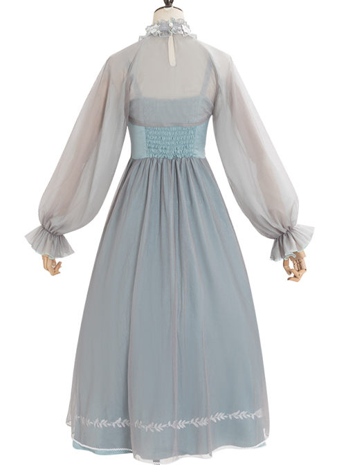 Gray Blue Chiffon Elegant JSK Classic Lolita High Waist Long Style Dress