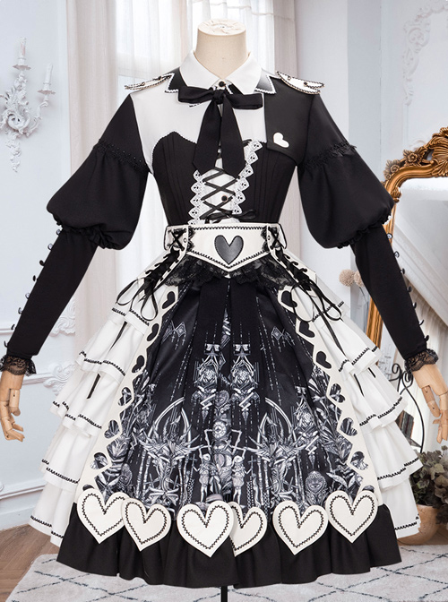 Eye Of Red Heart Series OP Retro Stitching Gothic Lolita Long Sleeve Dress