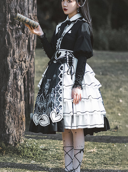 Eye Of Red Heart Series OP Retro Stitching Gothic Lolita Long Sleeve Dress