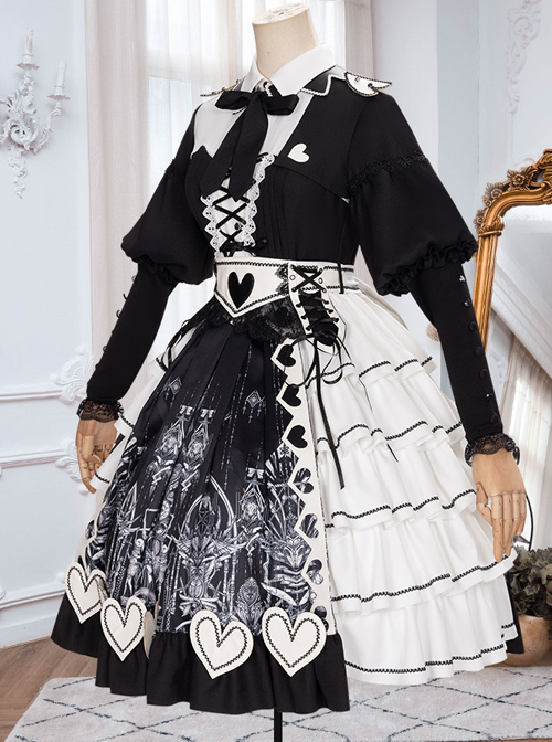 Eye Of Red Heart Series OP Retro Stitching Gothic Lolita Long Sleeve Dress