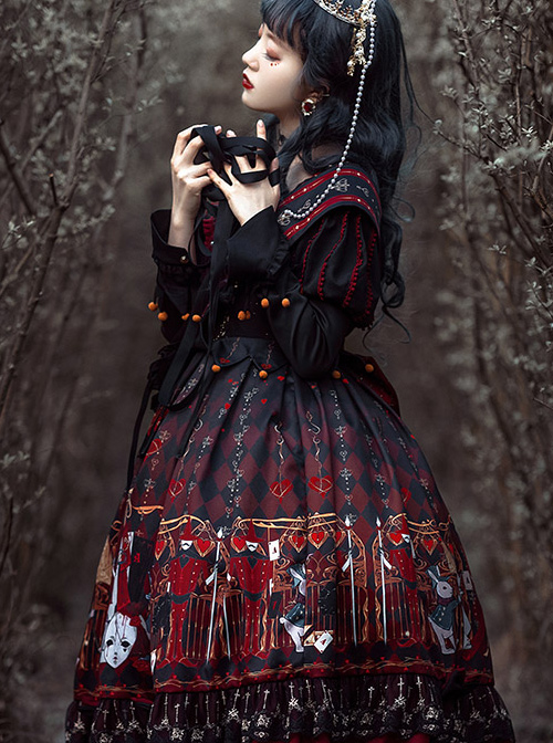 The Queen Of Hearts Series OP Gothic Lolita Printing Long Sleeve Dress