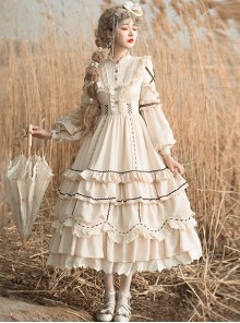 Shepherdess Series Elegant Pastoral Style Classic Lolita Detachable Hem Long Sleeve Dress