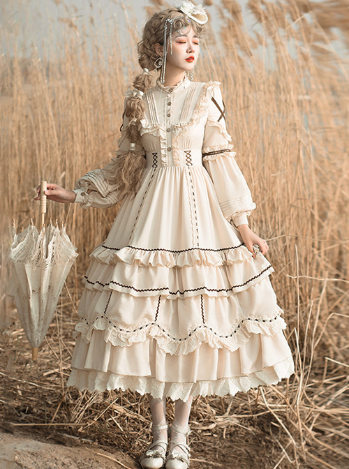 Shepherdess Series Elegant Pastoral Style Classic Lolita Detachable Hem Long Sleeve Dress