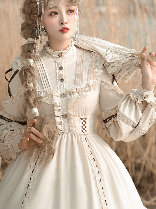 Shepherdess Series Elegant Pastoral Style Classic Lolita Detachable Hem Long Sleeve Dress