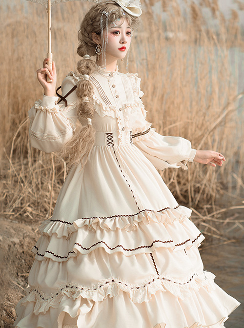 Shepherdess Series Elegant Pastoral Style Classic Lolita Detachable Hem Long Sleeve Dress