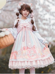 Fashion Strawberry Printing High Waist Light Brown Sweet Lolita Sling Dress