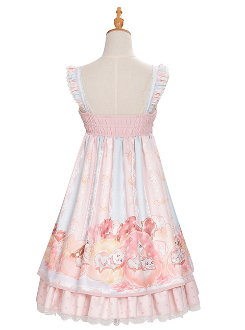 Dogs Donuts Series JSK Printing Sweet Lolita Pink Sling Dress