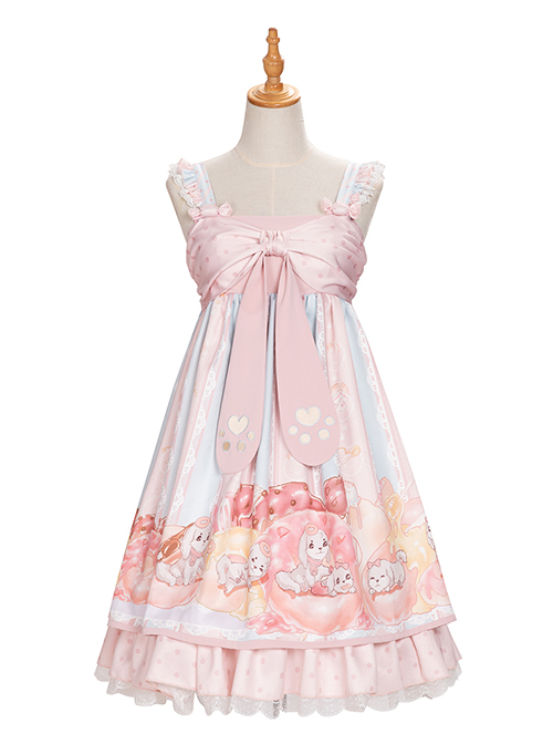 Dogs Donuts Series JSK Printing Sweet Lolita Pink Sling Dress