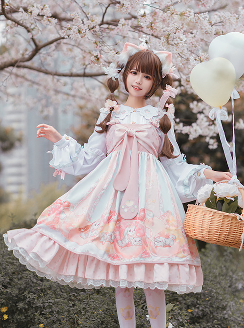 Dogs Donuts Series JSK Printing Sweet Lolita Pink Sling Dress