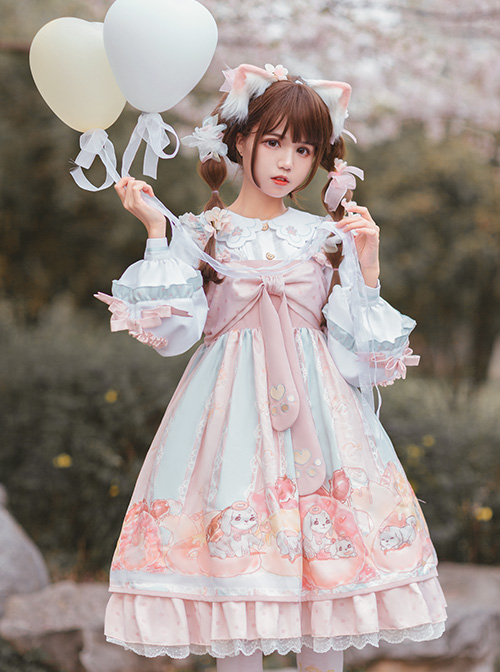 Dogs Donuts Series JSK Printing Sweet Lolita Pink Sling Dress