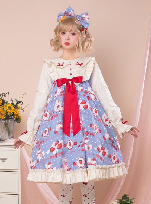 Strawberry Milk Bottle Series OP Bowknot Sweet Lolita Long Sleeve Dress