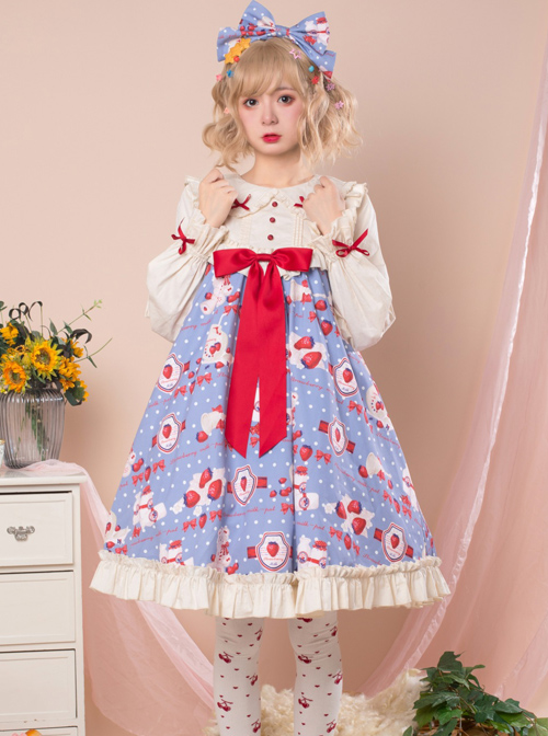 Strawberry Milk Bottle Series OP Bowknot Sweet Lolita Long Sleeve Dress