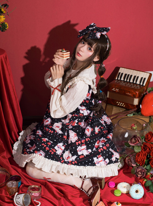 Strawberry Milk Bottle Series OP Bowknot Sweet Lolita Long Sleeve Dress