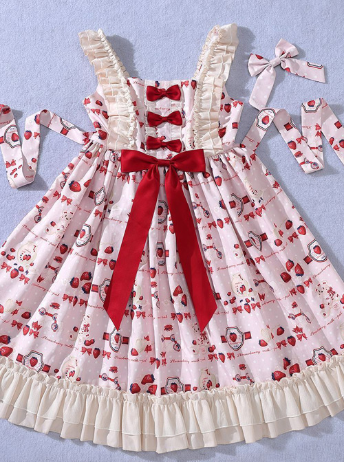 Strawberry Milk Bottle Series JSK Bowknot Sweet Lolita Sling Dress