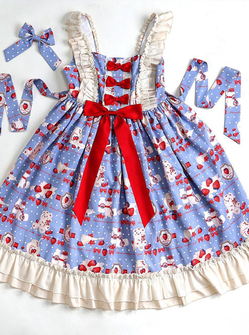 Strawberry Milk Bottle Series JSK Bowknot Sweet Lolita Sling Dress