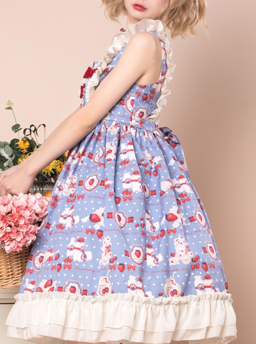 Strawberry Milk Bottle Series JSK Bowknot Sweet Lolita Sling Dress