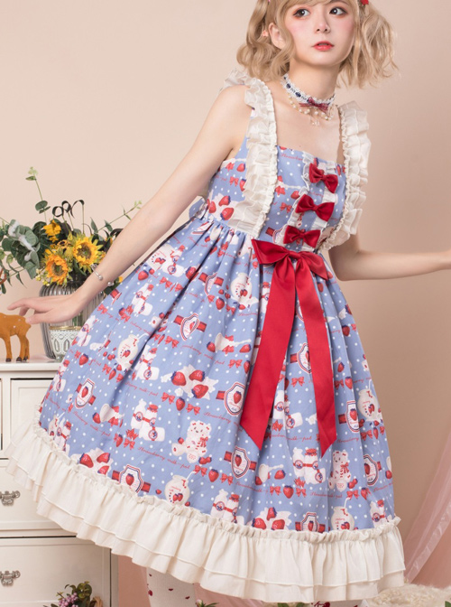 Strawberry Milk Bottle Series JSK Bowknot Sweet Lolita Sling Dress