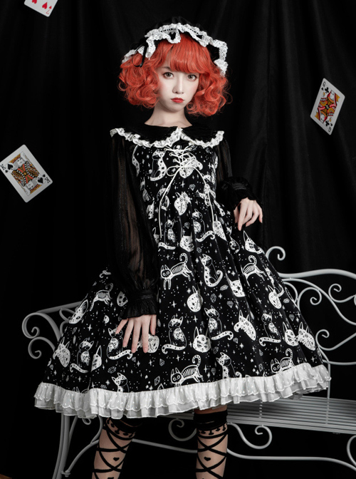 Diamond Star Meow Series Darkness Gothic Lolita Sling Dress