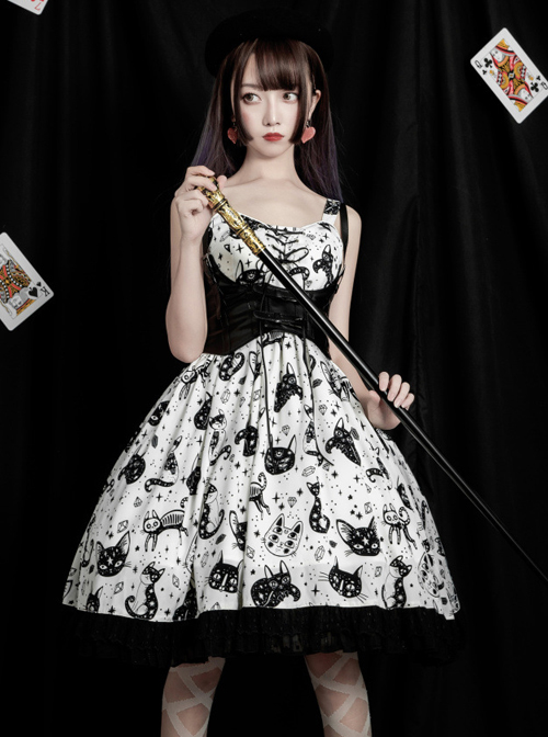 Diamond Star Meow Series Darkness Gothic Lolita Sling Dress