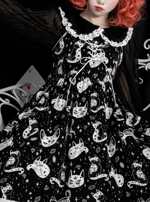 Diamond Star Meow Series Darkness Gothic Lolita Sling Dress