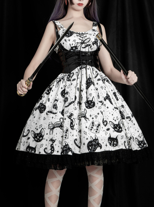 Diamond Star Meow Series Darkness Gothic Lolita Sling Dress