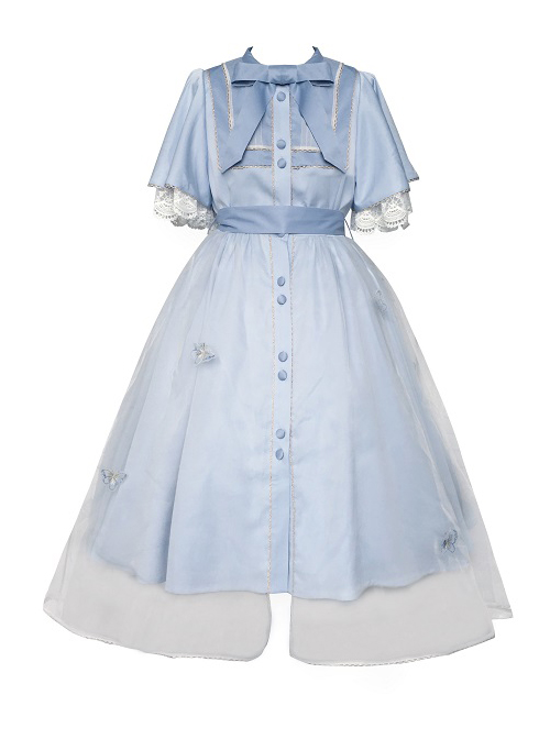 Iris Flower Series OP Butterfly Sleeve Embroidery Blue Classic Lolita Short Sleeve Dress