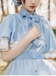 Iris Flower Series OP Butterfly Sleeve Embroidery Blue Classic Lolita Short Sleeve Dress