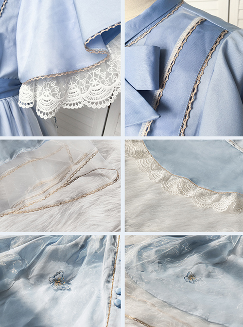 Iris Flower Series OP Butterfly Sleeve Embroidery Blue Classic Lolita Short Sleeve Dress