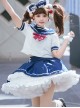 Blue And White Splicing School Lolita Short Sleeve Shirt And Skirt Set