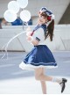 Blue And White Splicing School Lolita Short Sleeve Shirt And Skirt Set