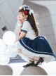 Blue And White Splicing School Lolita Short Sleeve Shirt And Skirt Set