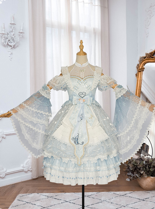 Light Blue Butterfly Classic Lolita Gorgeous Tea Party Dress