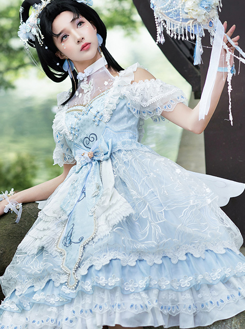 Light Blue Butterfly Classic Lolita Gorgeous Tea Party Dress