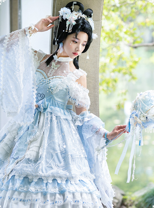 Light Blue Butterfly Classic Lolita Gorgeous Tea Party Dress