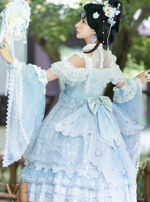 Light Blue Butterfly Classic Lolita Gorgeous Tea Party Dress