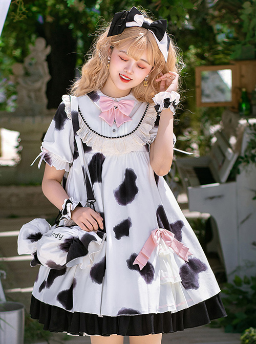 Dairy Cattle Puffs Series OP Cute Printing Sweet Lolita Short Sleeve Dress