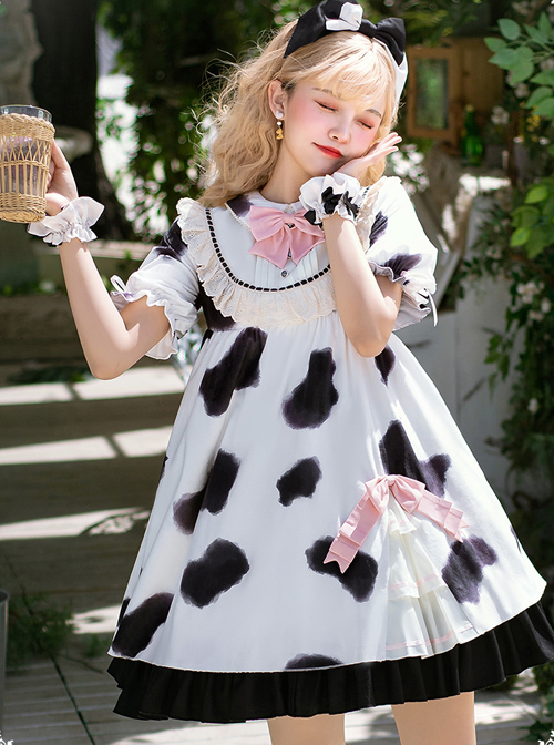 Dairy Cattle Puffs Series OP Cute Printing Sweet Lolita Short Sleeve Dress