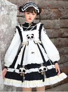 Panda Buns Shop Series OP Cute Shop Assistant Clothes Sweet Lolita Retro Long Sleeve Dress