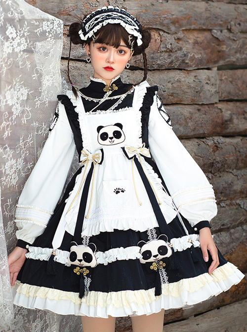 Panda Buns Shop Series OP Cute Shop Assistant Clothes Sweet Lolita Retro Long Sleeve Dress