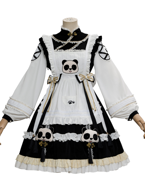 Panda Buns Shop Series OP Cute Shop Assistant Clothes Sweet Lolita Retro Long Sleeve Dress