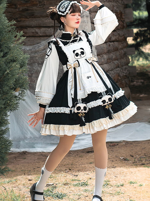 Panda Buns Shop Series OP Cute Shop Assistant Clothes Sweet Lolita Retro Long Sleeve Dress