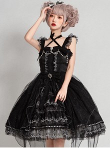 Night Elf Series JSK Black Lace Retro Elegant Gothic Lolita Sling Dress