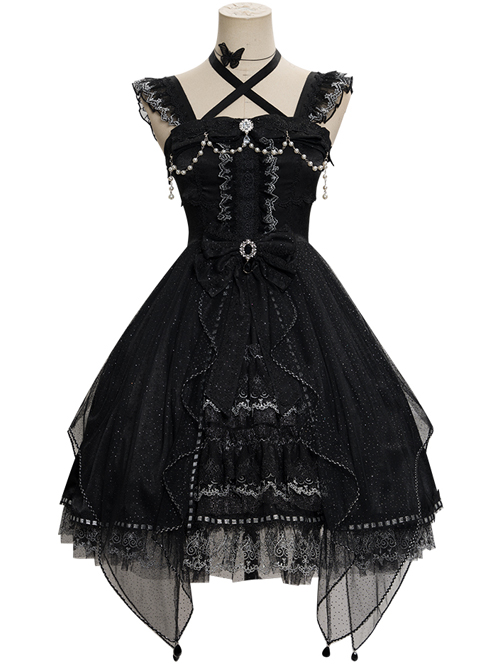 Night Elf Series JSK Black Lace Retro Elegant Gothic Lolita Sling Dress