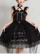Night Elf Series JSK Black Lace Retro Elegant Gothic Lolita Sling Dress
