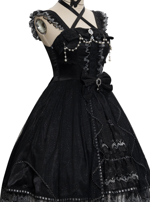 Night Elf Series JSK Black Lace Retro Elegant Gothic Lolita Sling Dress