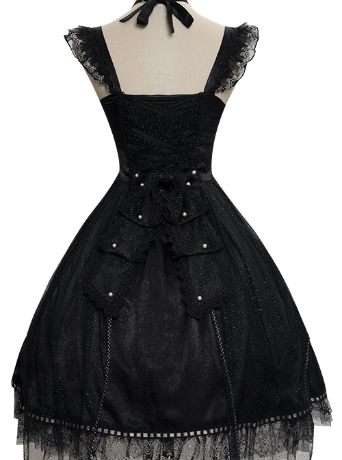 Night Elf Series JSK Black Lace Retro Elegant Gothic Lolita Sling Dress