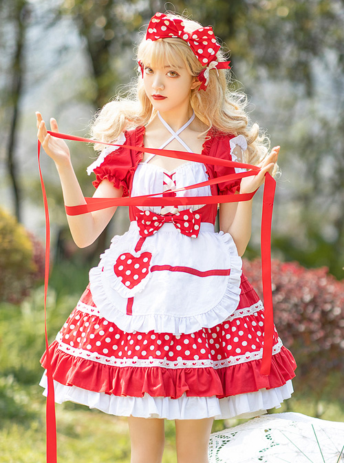 The Love Strawberries Series Polka Dot Printing Sweet Lolita Short Sleeve Dress