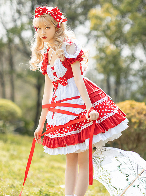 The Love Strawberries Series Polka Dot Printing Sweet Lolita Short Sleeve Dress